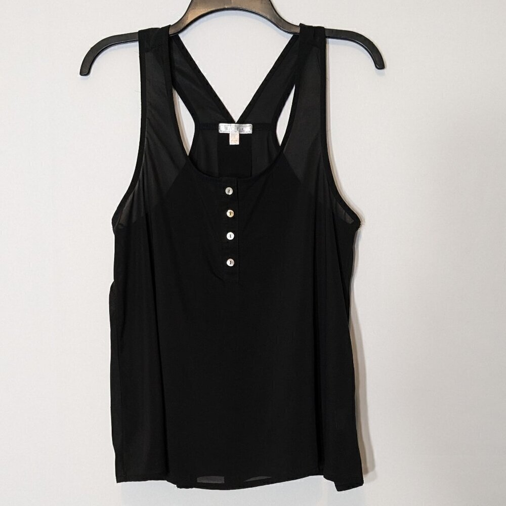 TCEC Black Sheer Chiffon, Oversized Racerback Tank Top; Size S